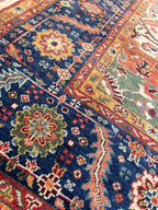 8x10 Hand Knotted Heriz/Serapi Wool Rug, 9x12 Red & Navy Traditional Persian Heriz Area Rug, Oriental Carpet for Living Room, Vintage  Rug