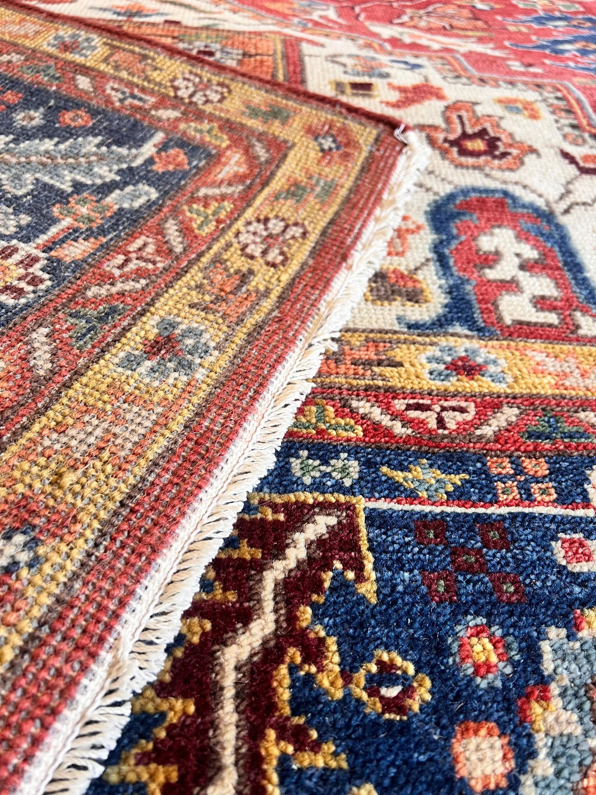 8x10 Hand Knotted Heriz/Serapi Wool Rug, 9x12 Red & Navy Traditional Persian Heriz Area Rug, Oriental Carpet for Living Room, Vintage  Rug